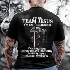 Mens Team Jesus Christian Faith Graphic T-Shirt - Not Religious, Saved By Grace, Short Sleeve Tee