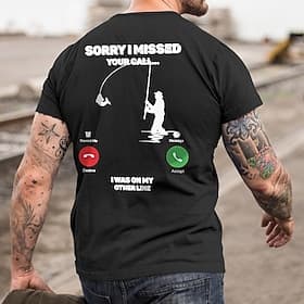Funny Fishing Pun Men's Graphic T-Shirt - Sorry I Missed Your Call, I Was On My Other Line Short Sleeve Tee