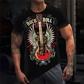 Music Festival Men's Graphic Gothic Horror Guitar Musical Instrument T Shirt Tee Short Sleeve T shirt 3D Print Crew Neck Shirt Vintage Fashion Designer Outdoor