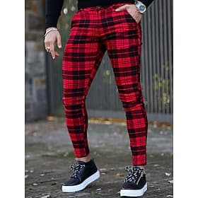 Men's Trousers Chinos Chino Pants Plaid Dress Pants Pocket Plaid Comfort Breathable Outdoor Daily Going out Fashion Streetwear White Red