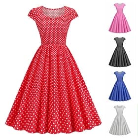 1950s Retro Vintage Rockabilly Swing Dress Flare Dress Polka dots Fancy Dress Women's Carnival Masquerade Casual Daily Bachelorette Party Adults' Dress Homecom