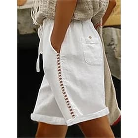 Women's 100% Cotton Wide Leg Shorts Summer Shorts Fashion Short Natural Plain Side Pockets Cut Out Comfort Inelastic Vacation Dark Grey White Khaki Light Grey
