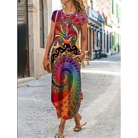 Women's Maxi long Dress Casual Dress Summer Dress Print Dress Classic Casual Mature Daily Vacation Holiday Regular Fit Floral Graphic Color Block Short Sleeve