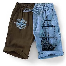 Men's Graphic Color Block Boat Shorts Summer Shorts Beach Shorts Mid Waist Streetwear Hawaiian Designer Casual Daily Holiday Drawstring Elastic Waist 3D Print