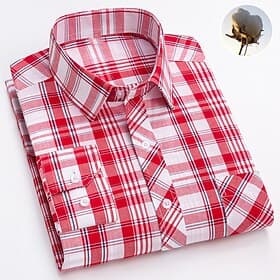 Men's Dress Shirt Plaid Wedding Office / Career Light Yellow Light Blue Black Wine Long Sleeve Turndown Spring   Fall Clothing Apparel Front Pocket