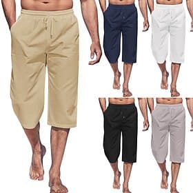 Men's Shorts Linen Shorts Summer Shorts Beach Shorts Capri Pants Pocket Drawstring Elastic Waist Plain Comfort Breathable Outdoor Daily Going out Fashion Stree