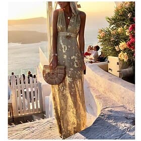Women's Party Dress Sundress A Line Dress Long Dress Maxi Dress Black Yellow Pink Sleeveless Pure Color Shimmer Summer Spring Deep V Vacation Party Vacation Fa