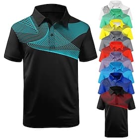Men's Striped Sports Polo Shirts Golf Shirt Short Sleeve Polo Shirts Collared Shirts Casual Sportswear Vacation Wear Buttons 3D Print Black and Red Black-White