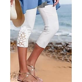 Women's Capri shorts Cozy Leggings Fashion coastalgrandmastyle Calf-Length Plain Lace Butt Lift Comfort Tummy Control Stretchy Casual Daily Black White Slim