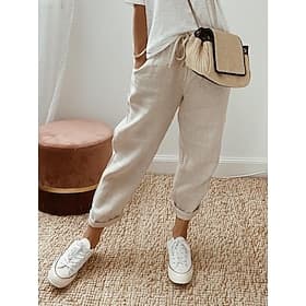Women's Baggy Pants Solid Comfort Full Length Natural Drawstring Side Pockets Baggy Comfort Inelastic Casual Daily Blue Black White Green Summer Spring Fall Re