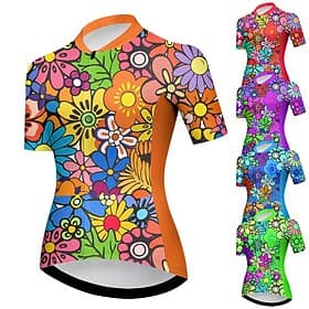 Women's Cycling Jersey Graphic Flower Short Sleeve Bike Jersey Top with 3 Rear Pockets Mountain Bike MTB Road Bike Cycling Quick Dry Reflective Strips Back Poc