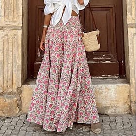 Women's Swing Long Skirt Bohemia Maxi Skirts Print Floral Street Vacation Spring  Summer Fashion coastalgrandmastyle Boho Pink Rose