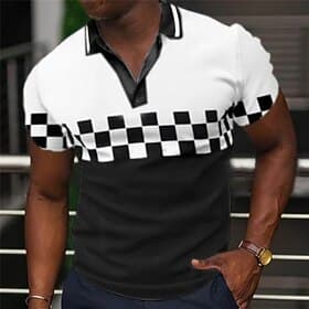 Men's Plaid Polo Shirts Golf Shirt Short Sleeve Polo Shirts V Neck Casual Vacation Wear Formal Wear Festival Wear 3D Print Black Yellow Blue