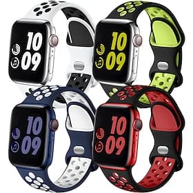 4 Pack Sport Band Compatible with Apple Watch band 38mm 40mm 41mm 42mm 44mm 45mm 49mm Waterproof Adjustable Soft Silicone Strap Replacement Wristband for iwatc