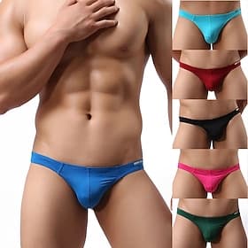 Men's Swimwear Swim Briefs Swim Thong Elastic Waist Plain Breathable Soft Outdoor Casual Daily Hawaiian Stylish Black White Micro-elastic