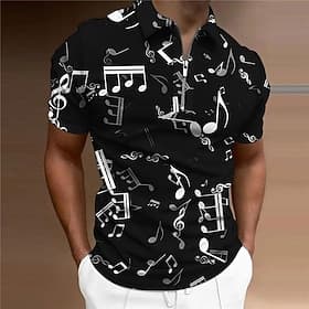 Music Festival Men's Music Zip Polo Shirts Golf Shirt Short Sleeve Polo Shirts Collared Shirts Casual Vacation Wear Festival Wear Party Outfits 3D Print Quarte