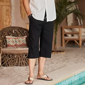Men's Shorts Linen Shorts Summer Shorts Beach Shorts Capri Pants Pocket Drawstring Elastic Waist Plain Comfort Breathable Outdoor Daily Going out Fashion Stree thumbnail 2