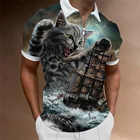 Men's Tiger Zip Polo Shirts Golf Shirt Short Sleeve Polo Shirts Collared Shirts Casual Funny Streetwear Vacation Wear Party Outfits 3D Print Quarter Zip Polo B