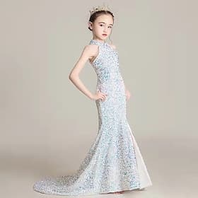 Blumenmädchenkleid Mädchen Kleid Abendkleid Party Kleid Hochzeit Party Besondere Anlässe Kuschelig Prinzessin Pailletten Spitze Glatt Ärmellos Schulterfrei Sch
