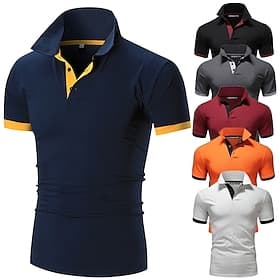 Men's T Shirt Polo Shirts Casual Daily Turndown Short Sleeve Casual Soft Solid Color Plain Classic Style Spring, Fall, Winter, Summer Regular Fit Lake blue Win