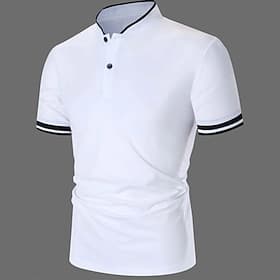 Men's Polo Shirts Collarless Golf Shirts Casual Holiday Stand Collar Short Sleeve Fashion Basic Plain Buttons Summer Regular Fit Burgundy Polo Shirts