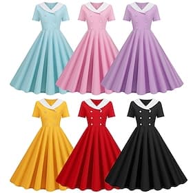 1950s Retro Vintage Swing Dress Flare Dress Solid Color Fancy Dress Women's Carnival Masquerade Casual Daily Bachelorette Party Adults' Dress Homecoming Dresse