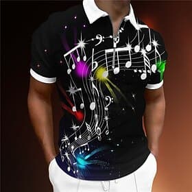 muziekfestival Voor heren Muziek Poloshirts met rits Golfshirt Korte mouw Poloshirt Overhemden met kraag Casual Vakantiekleding Festivalkleding Feestoutfits 3D thumbnail 2