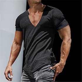 Men's T Shirt Rib Knit Top Muscle Shirt Ribbed Knit tee Short Sleeves V Neck Summer Plain Designer Basic Modern Contemporary Vacation Street Going out White To