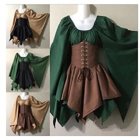Medieval Cocktail Dress Vintage Dress Short Mini Dress Princess Viking Ranger Elven Archery U Neck Fancy Dress Women's Celtic Pirate Fantasy Party / Cocktail F