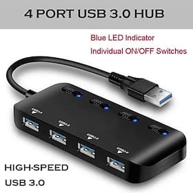 USB 3.0-Hub mit 4 Ports und einzelnen LED-Netzschaltern, tragbarer Daten-Hub-kompatibler Übertragungssplitter