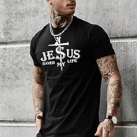 Männer's T-Shirt 'Jesus hat mein Leben gerettet' Christlicher Glaube Kurzarm Grafik Druck