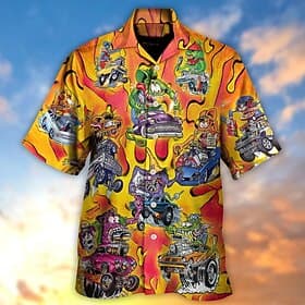 Men's Hippie Bus Shirt Summer Hawaiian Shirt Aloha Shirt Short Sleeve Shirt Turndown Tropical Fashion Hawaiian Casual Beach Hawaiian Light Yellow Blue-Green Bl