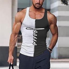 Men's Bible Graphic Color Block Faith Tank Top Vest Top Sleeveless T Shirt for Men Sleeveless T shirt 3D Print Crew Neck Shirt Designer Muscle Wife Beater T Sh