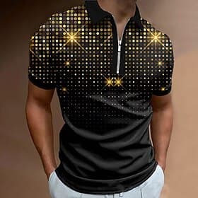 Men's Graphic Zip Polo Shirts Golf Shirt Short Sleeve Polo Shirts Collared Shirts Casual Vacation Wear Rave Wear Party Outfits 3D Print Quarter Zip Polo White