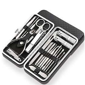 19 in 1 Stainless Steel Manicure Set For Foot Fitting Set Professional Pedicure Kit Nail Scissors Grooming Kit with Leather Travel Case for Women and Men