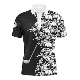 Men's Skull Sports Polo Shirts Golf Shirt Short Sleeve Polo Shirts Collared Shirts Casual Sportswear Vacation Wear 3D Print Buttons Blue Black White