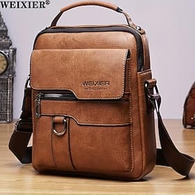 Men's Faux Leather Crossbody Messenger Bag – Vintage Style Shoulder Bag with Multiple Pockets for Work, Travel, or Casual Use