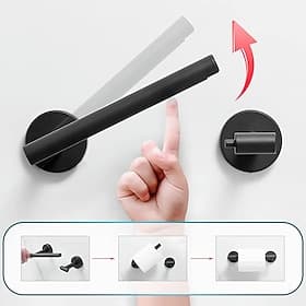 Black Toilet Paper Holder Bathroom Flexible Pivoting Tissue Handle on Wall Mounted, SUS 304 Stainless Steel Adjustable TP Large Mega Roll Holder for Wooden Cab