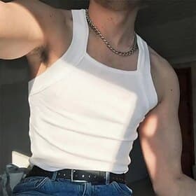 Men's Tank Top Vest Top Undershirt Muscle Shirt Sleeveless Square Summer Plain Fashion Streetwear Bodybuilding Fitness Sports  Outdoor Athleisure White Top Tee thumbnail 2