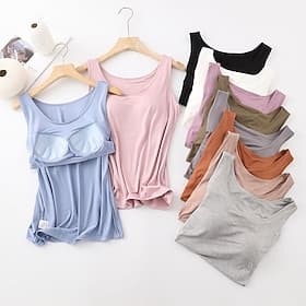 Women's Camisole Tank Top Basic Sleeveless Regular Tops Round Neck Casual Black White Orange Dark Gray Gray thumbnail 2
