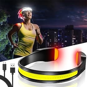 Rechargeable LED Headlamp with 230° Wide Beam Lightweight Head Light and Red Tail Light to Wear with 3 Lighting Modes Head Flashlight for Adults Running Hiking