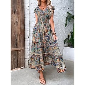 Per donna Abito lungo maxi Vestito Casual Vestito a ruota Abito Estivo Abito Boho Bohemien Moda Casual All'aperto Vacanza Quotidiano Vestibilità comoda Floreal