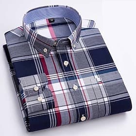 Homme Chemise habillée Chemise boutonnée Chemise Oxford Chemise sans repassage Rayures et Carreaux Mariage Vacances gris bleu Rouge Bleu Marron manche longue C