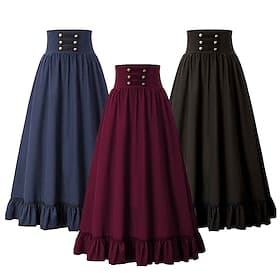 Retro Vintage Punk  Gothic Medieval Renaissance Steampunk Maxi Skirt Women's Costume Vintage Cosplay Casual Daily Ankle Length A-Line Skirt