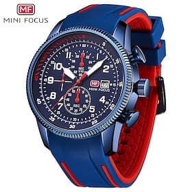 Orologio al quarzo da uomo MINI FOCUS con grande quadrante Orologio da affari alla moda impermeabile con calendario e tre fusi orari Orologio in silicone