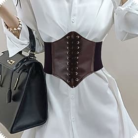 Women's Wide Belt Corset Belt PU Leather Buckle Free Geometric Formal Party Daily White Black Red Coffee