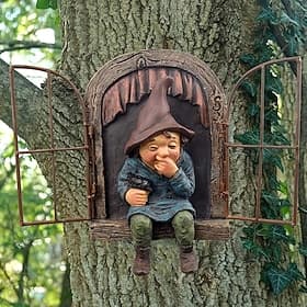 Yard Decorations, 1pc Garden Gnome Statue Ornaments, Gnome Out Of The Window Tree Decoration Garden Decoration Elf From The Door Tree Hugging Polyresin Ornamen