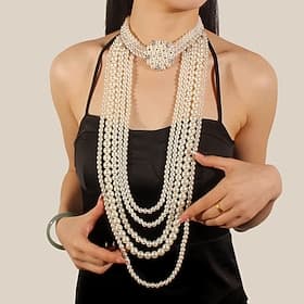 Ohrringe Perlenkette Choker 2 Stück Flapper Accessoires Retro Vintage 1920er Legierung für Roaring 20s Flapper Cosplay Damen Modeschmuck