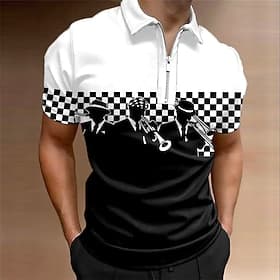 Music Festival Men's Plaid Music Zip Polo Shirts Golf Shirt Short Sleeve Polo Shirts Collared Shirts Casual Vacation Wear Festival Wear Party Outfits 3D Print thumbnail 2