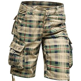 Men's Bermuda Shorts Cargo Shorts Shorts Pocket Plaid Comfort Soft Daily Outdoor Going out Casual Big and Tall Khaki Green